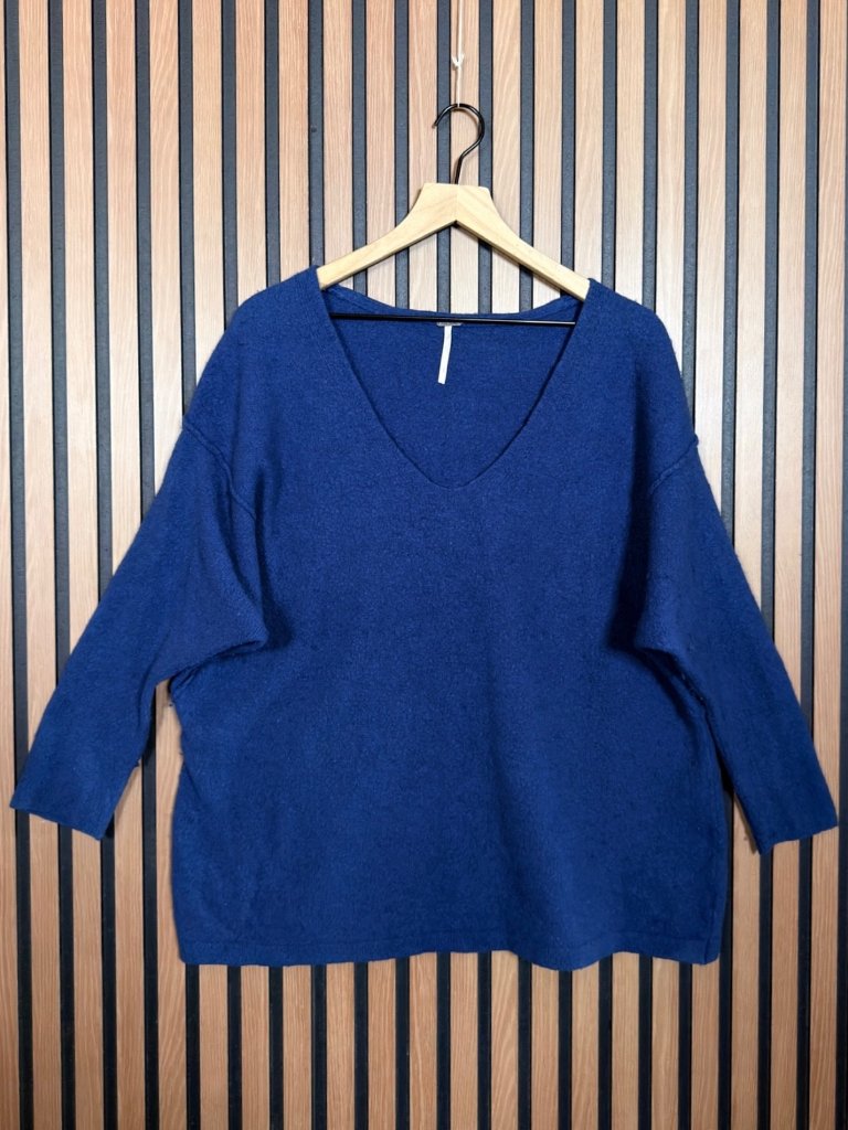 Free People Sweater Large Womens Blue Wool Blend Pullover Soft Knit
